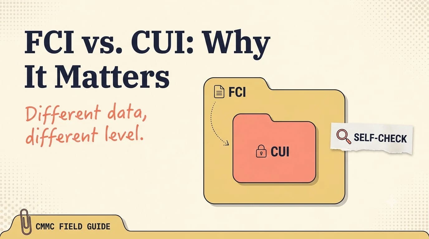 Illustration of a nested folder showing CUI data inside a larger FCI folder, representing the data-first CMMC level decision.
